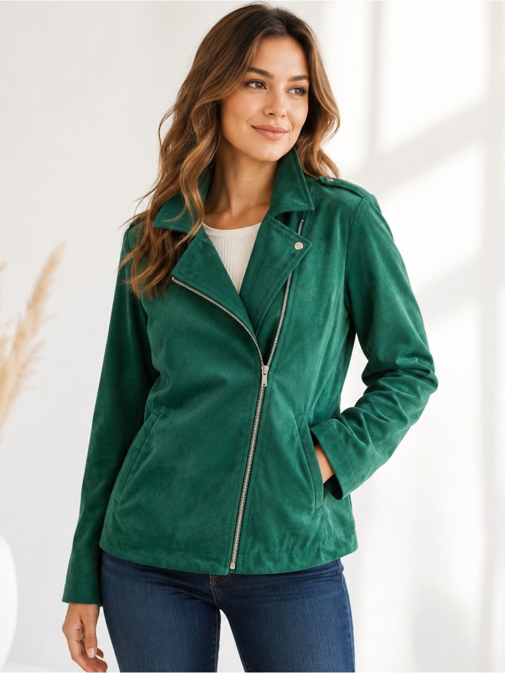 LC Lauren Conrad Green Velvet Moto Jacket Women’s Large Asymmetrical#1337